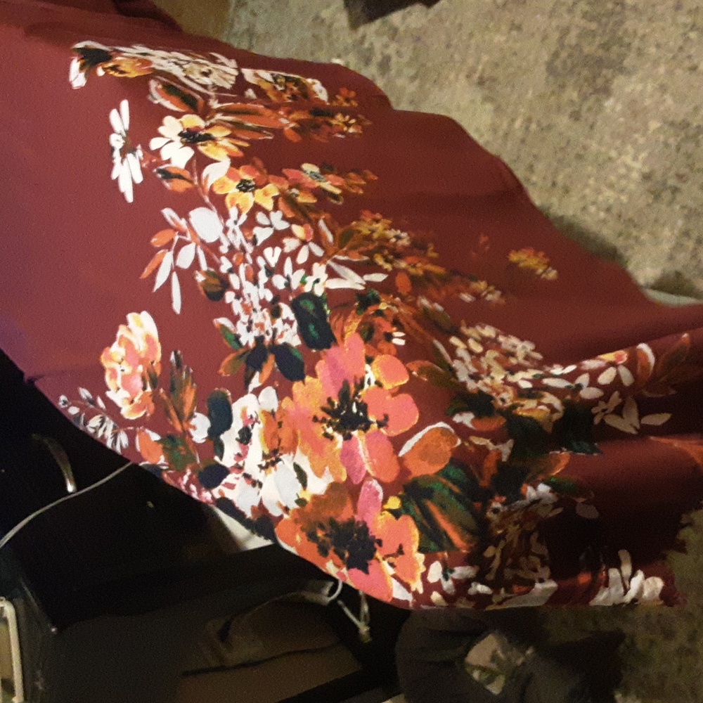 Scarf Burgundy w/flowers never used 5'8" long